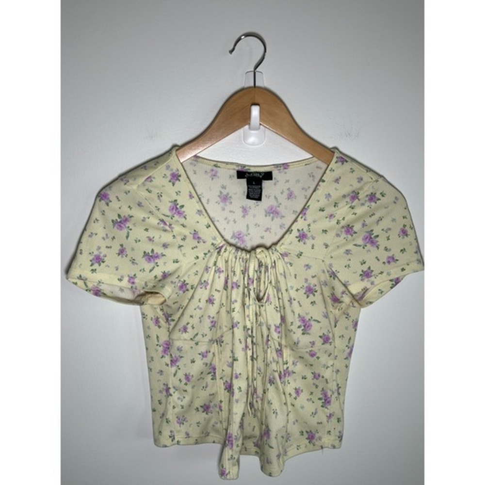 Just Polly Y2K Babydoll Coquette Bow Regencycore Floral Womensβ Top Yellow Large